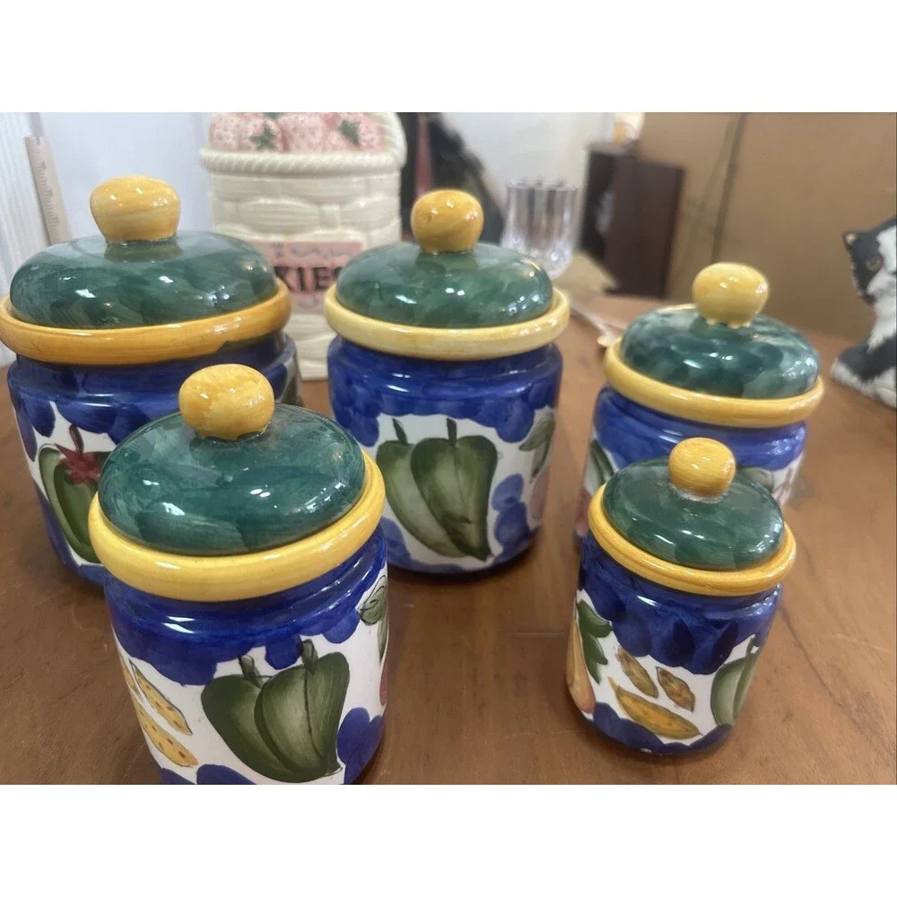 Vintage Kitchen Cannisters 1980 Set of 5 GEI Vegetables Great Condition